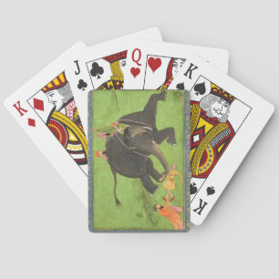 Attendants rescue a fallen man from an enraged ele playing cards