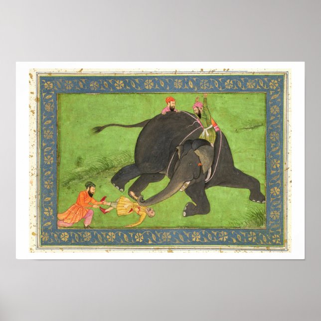 Attendants rescue a fallen man from an enraged ele poster (Front)