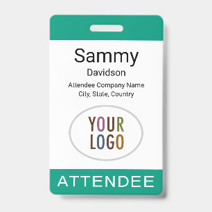 Attendee Name Badge Logo Lanyard Clip Reel Green ID Badge