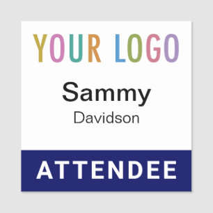Attendee Square Name Tag with Logo Pin or Magnetic