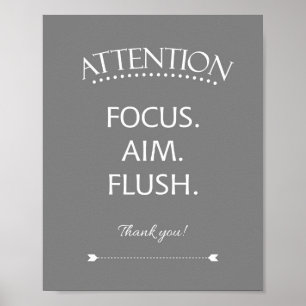 Attention Focus Aim Flush Kids Bathroom Sign Grey