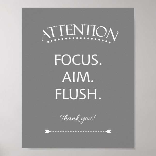 Attention Focus Aim Flush Kids Bathroom Sign Grey (Front)