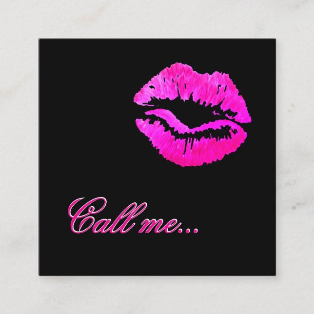 Attention getting Card Black, Bright Pink Lips  (Front)
