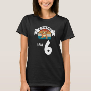 Attention I am 6 cat 6th Birthday Boy Birthday   T-Shirt