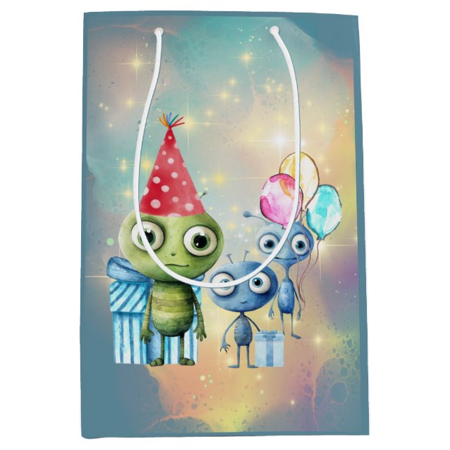 Attention Intergalactic Plain Birthday Medium Gift Bag (Front)