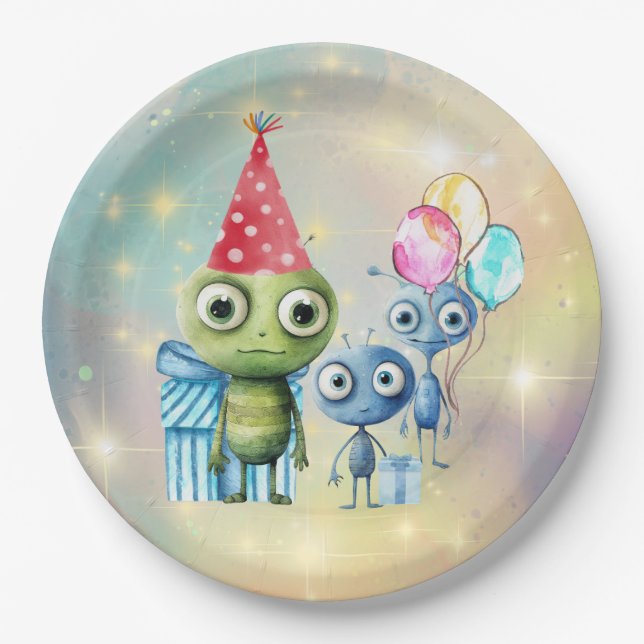 Attention Intergalactic Plain Paper Plates (Front)