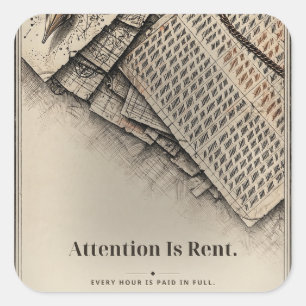 Attention Is Rent Focus Ledger Tee Square Sticker