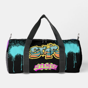 Attention Modern graffiti Spray painting Black Duffle Bag