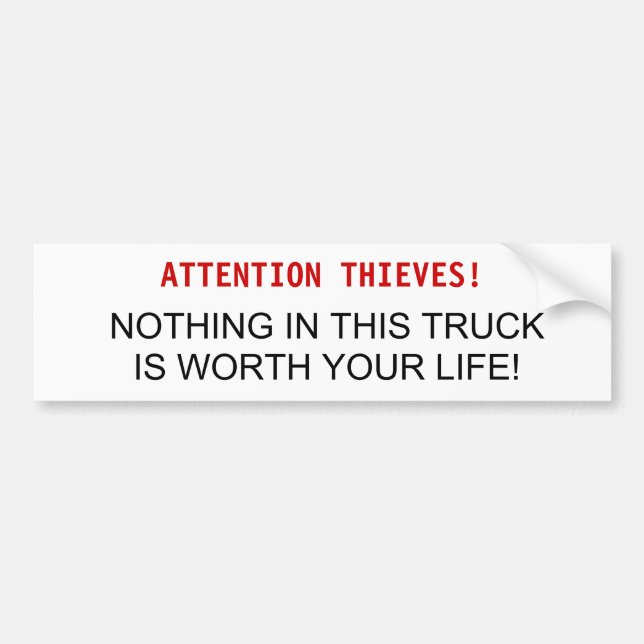 ATTENTION THIEVES!, NOTHING IN THIS TRUCK IS WO... BUMPER STICKER (Front)