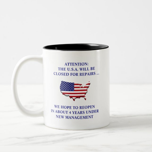 ATTENTION: U.S.A. CLOSED FOR REPAIRS TWO-TONE MUG (Left)