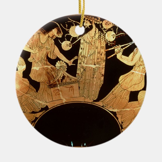 Attic red figure kylix depicting Dionysus and the Ceramic Ornament (Front)