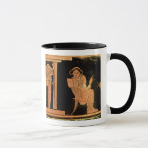 Attic red figure pyxis depicting a bride, 5th cent mug