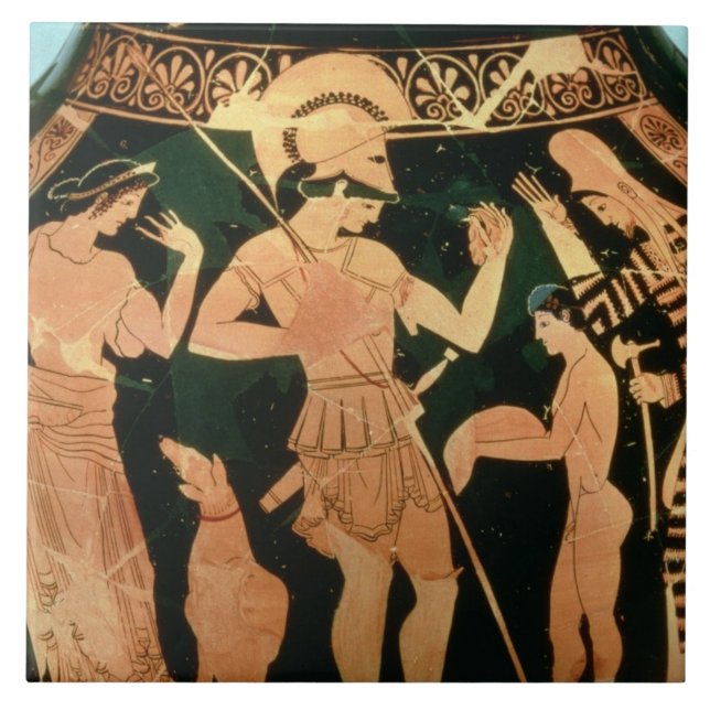 Attic Red figure vase depicting a soldier taking p Tile (Front)