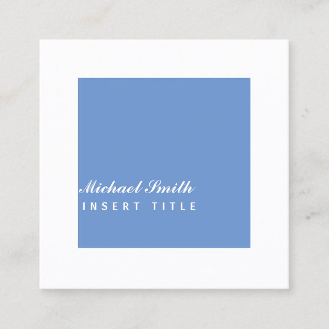 Attic Stylish Cornflower Blue Personalised Square Business Card (Front)