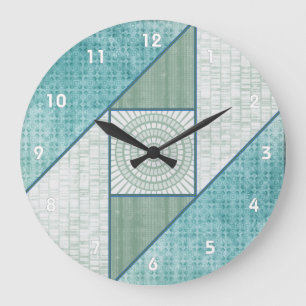 Attic Window Quilt Pattern Mint Green & Blue Large Clock