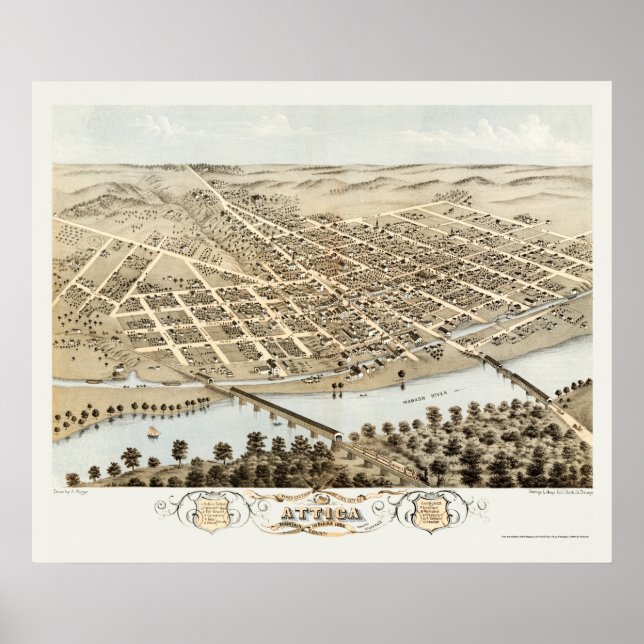 Attica, IN Panoramic Map - 1869 Poster (Front)