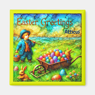 ATTICUS ~ VINTAGE EASTER Boy ~ Easter Eggs ~ Magnet