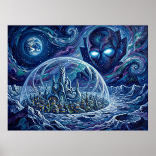 Attilan Starry Night Marvel Comic Landscape Poster
