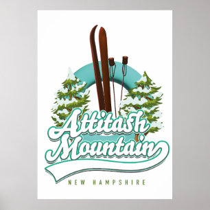 Attitash mountain new hampshire ski logo poster