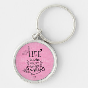 Attitude Happiness Life Quote Motivational Pink Key Ring