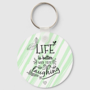Attitude Happiness Life Success Quote Green Stripe Key Ring