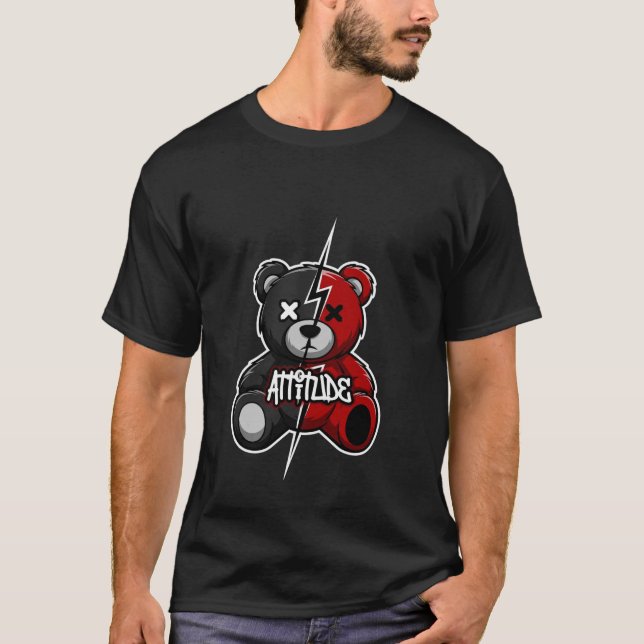 Attitude Split Bear | Lightning X-Eyes Teddy Graph T-Shirt (Front)