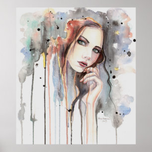 Attitude Watercolor Abstract Portrait Drippy Art Poster