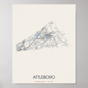 Attleboro Massachusetts Street Map Poster