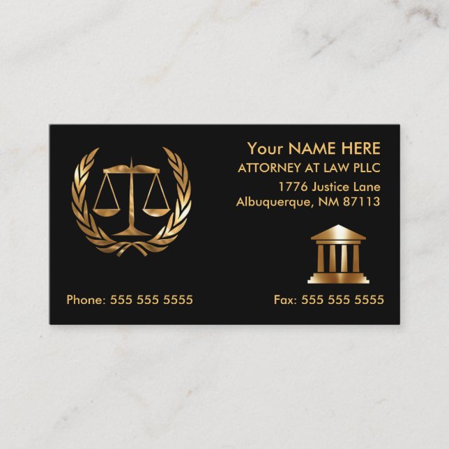 Attorney at Law Black and Gold Appointment Business Card (Front)