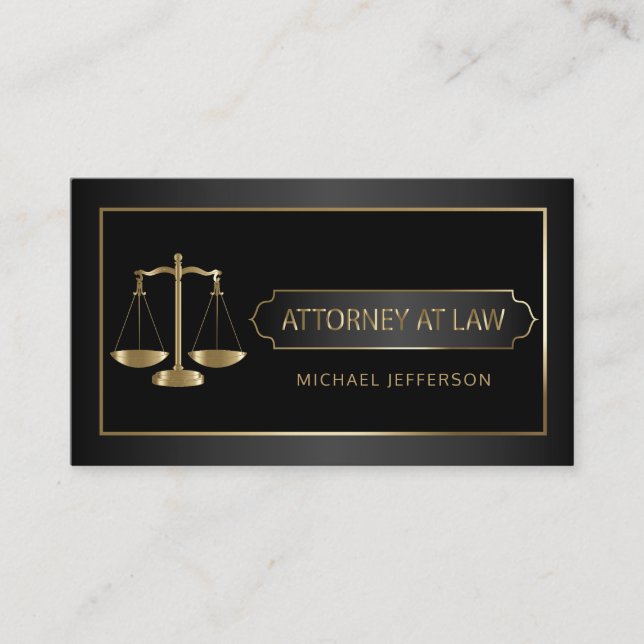 Attorney at Law - Black and Gold Business Card (Front)