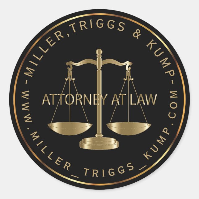 Attorney at Law - Black and Gold Classic Round Sticker (Front)
