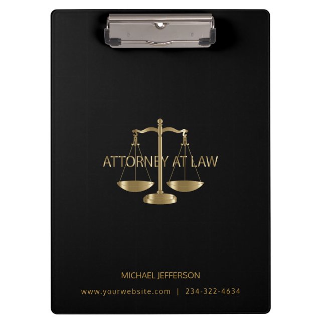 Attorney at Law - Black and Gold Clipboard (Front)