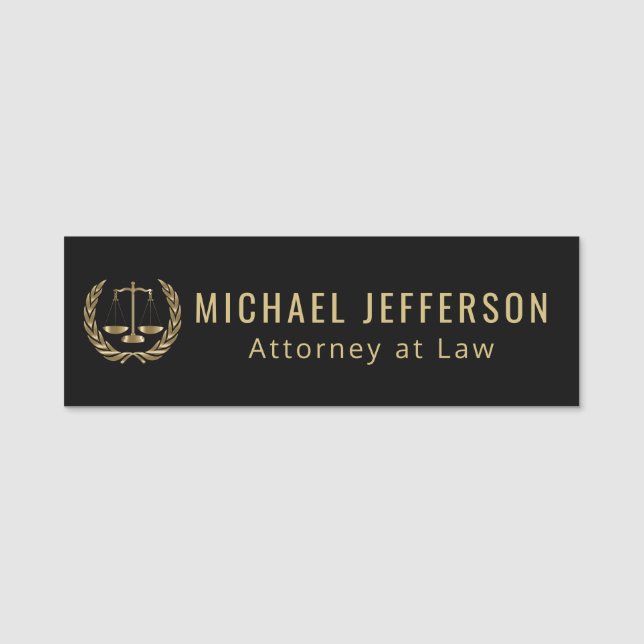 Attorney at Law  - Black and Gold Name Tag (Front)