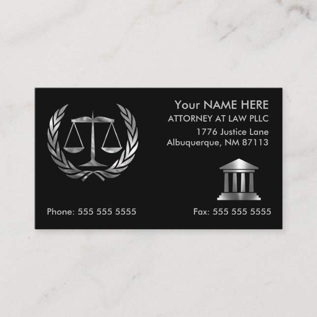Attorney at Law Black and Silver Business Card (Front)