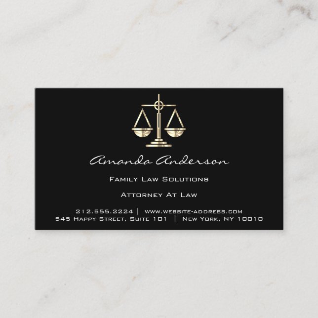 Attorney at Law Black Golden Scale Lawyer Custom Business Card (Front)