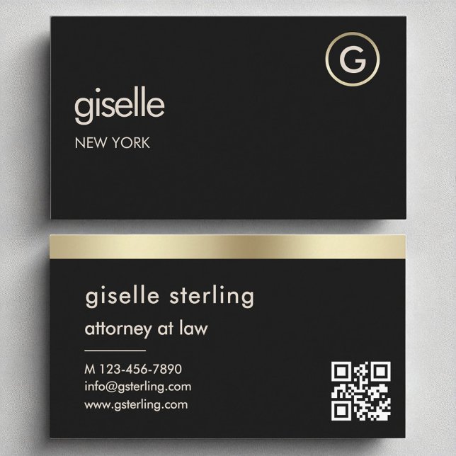 Attorney at Law Black QR Code Gold Foil Business Card (Creator Uploaded)