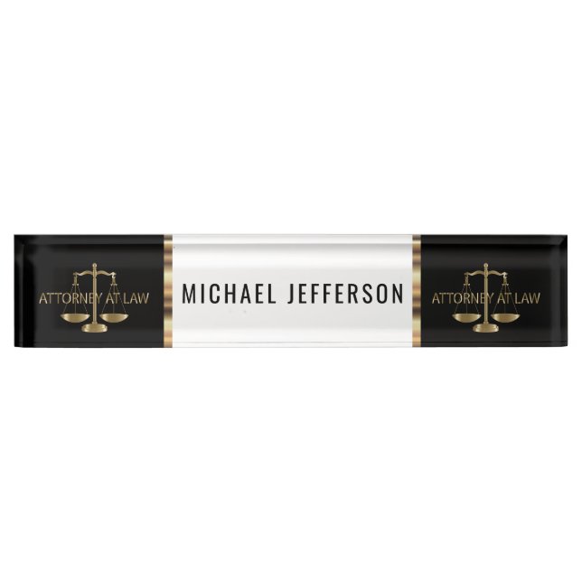 Attorney at Law  - Black, White and Gold Accents Nameplate (Front)