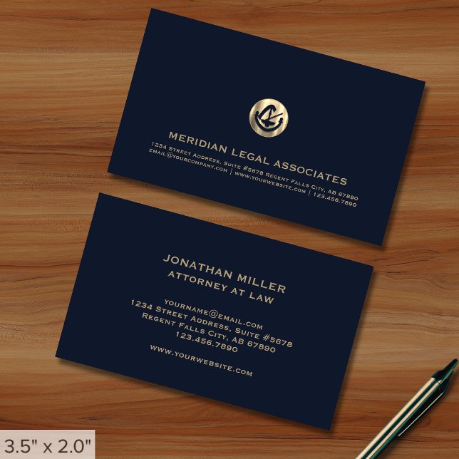 Attorney at Law Blue and Gold Business Card (Creator Uploaded)