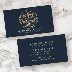Attorney at Law Blue and Gold Lawyer Business Card