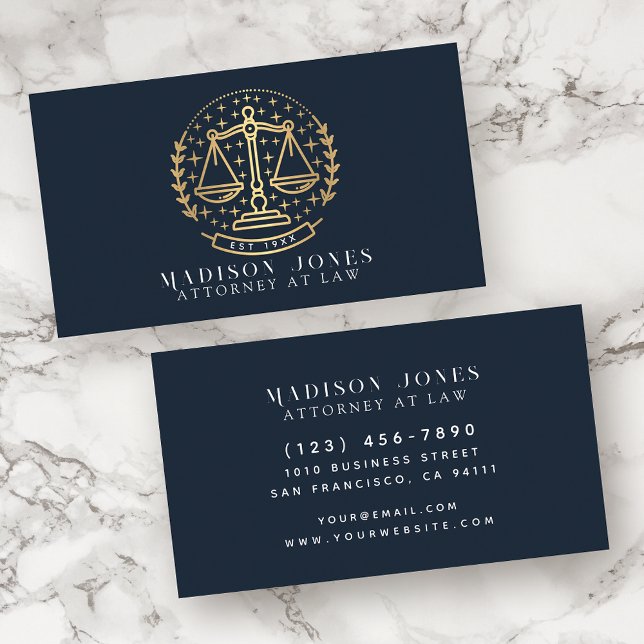 Attorney at Law Blue and Gold Lawyer Business Card (Creator Uploaded)