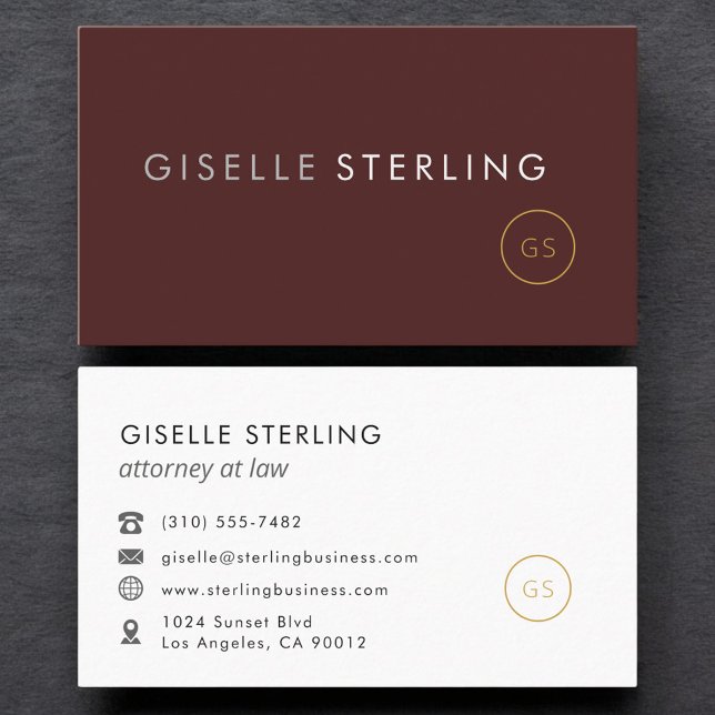 Attorney at Law Burgundy & Gold Business Card (Creator Uploaded)