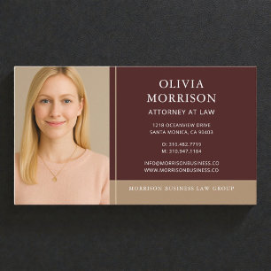 Attorney at Law Burgundy Gold Photo Business Card