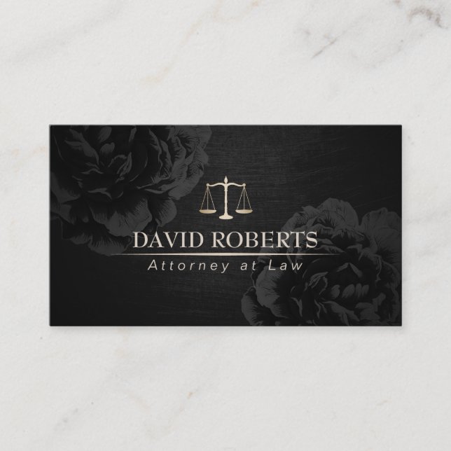 Attorney at Law Classy Black Floral Lawyer Business Card (Front)