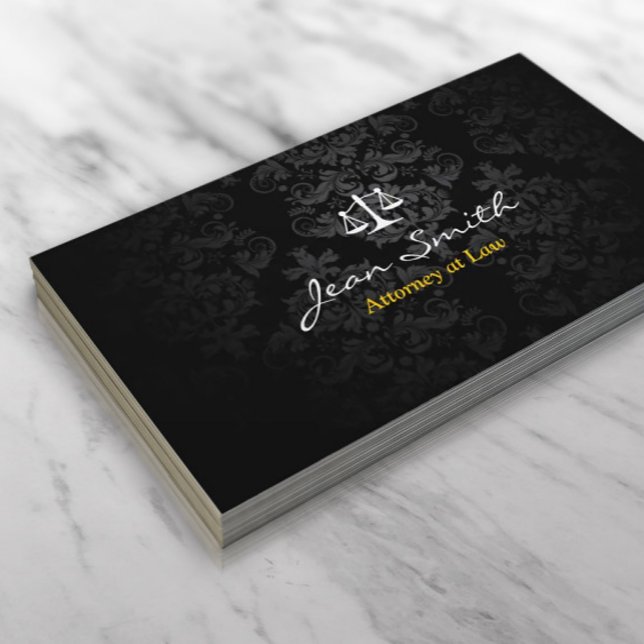 Attorney at Law Classy Dark Damask Lawyer Business Card (Creator Uploaded)
