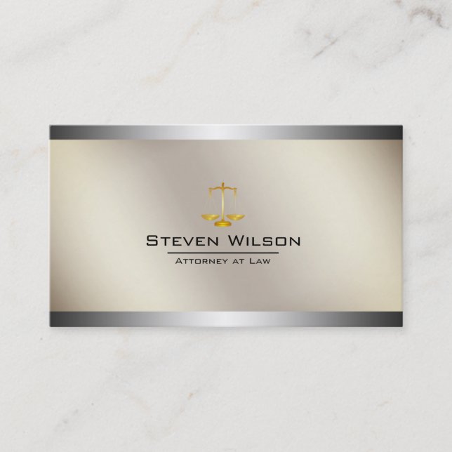 Attorney At Law Cream White Gold Legal Scale Business Card (Front)