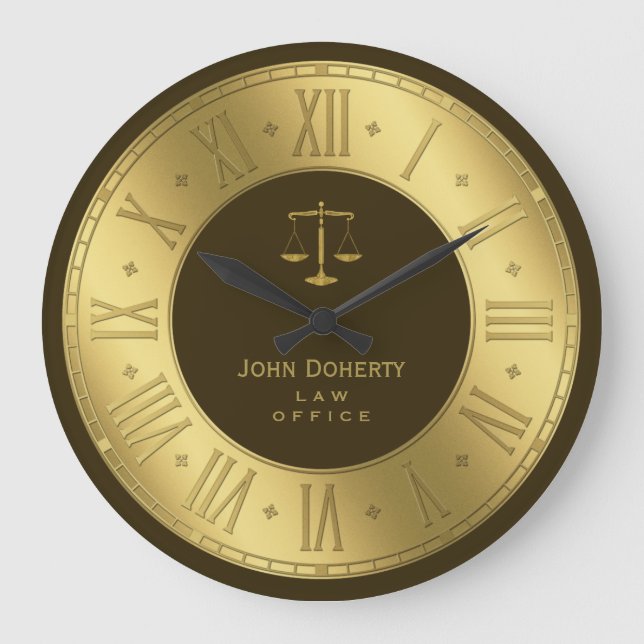 ATTORNEY AT LAW | Elegant Golden Classy Gift Large Clock (Front)