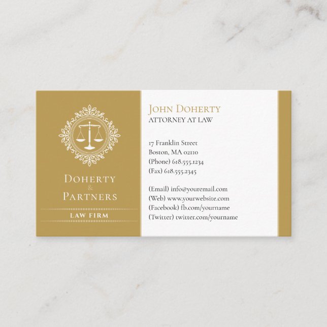 Attorney at Law | Elegant Scales Gold Business Card (Front)