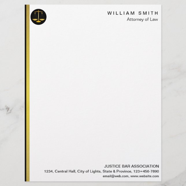 Attorney At Law Faux Gold Scale Lawyer Justice Custom Letterhead (Front)