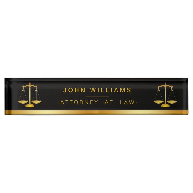 Attorney At Law Gold Black Legal Scale Classic Nameplate (Front)