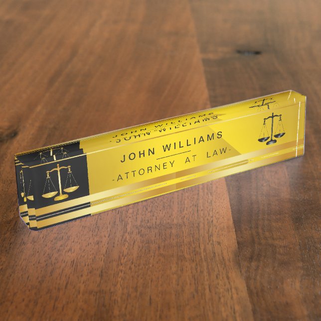 Attorney At Law Gold Black Legal Scale Judicial Nameplate (Side)